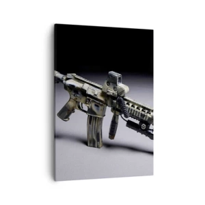 Impression sur toile - Image sur toile - Arme moderne de couleur camouflage sur fond sombre - 50x70cm - Toujours menaçant - Décoration murale moderne pour le salon et la chambre ARTTOR