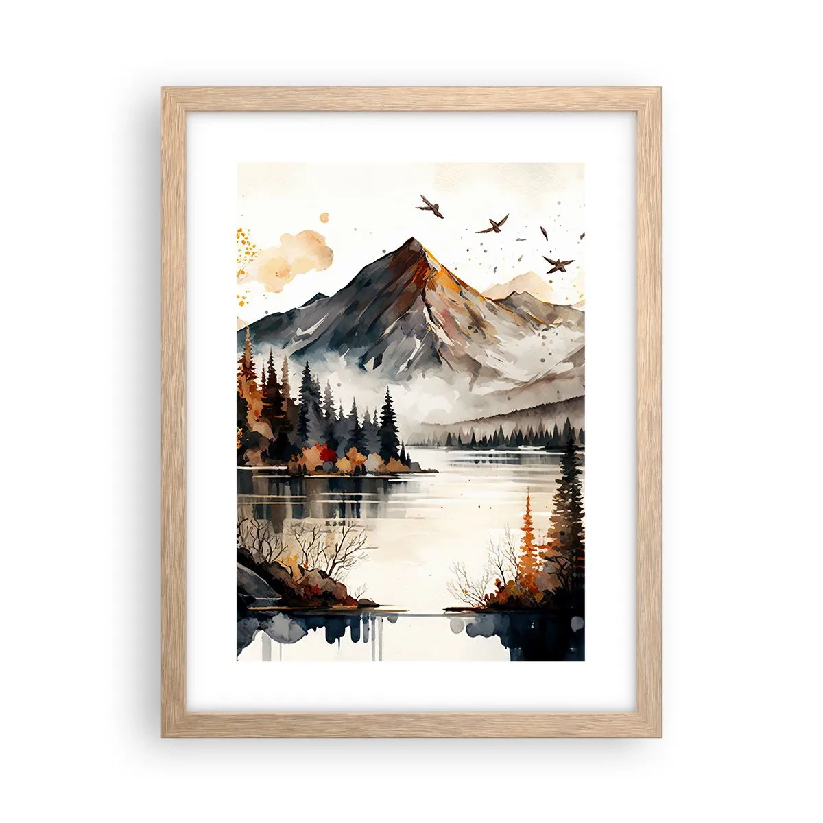Affiche dans un chêne clair - Poster - Automne doré dans les montagnes - 30x40 cm