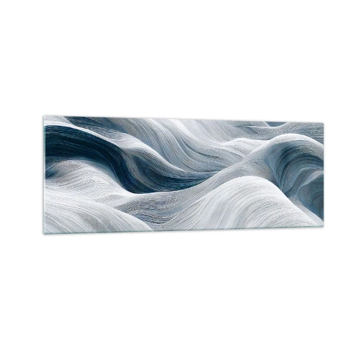 Impression sur verre - Image sur verre - Lignes ondulées dans des tons de bleu et de blanc - 140x50cm - Vagues blanches et bleues - Décoration murale moderne pour le salon et la chambre ARTTOR