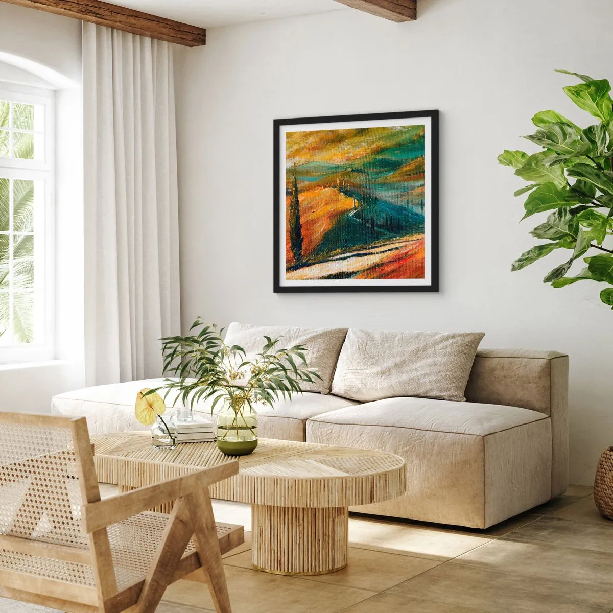 Affiche dans un cadre noir - Poster - paysage toscan - 60x60 cm