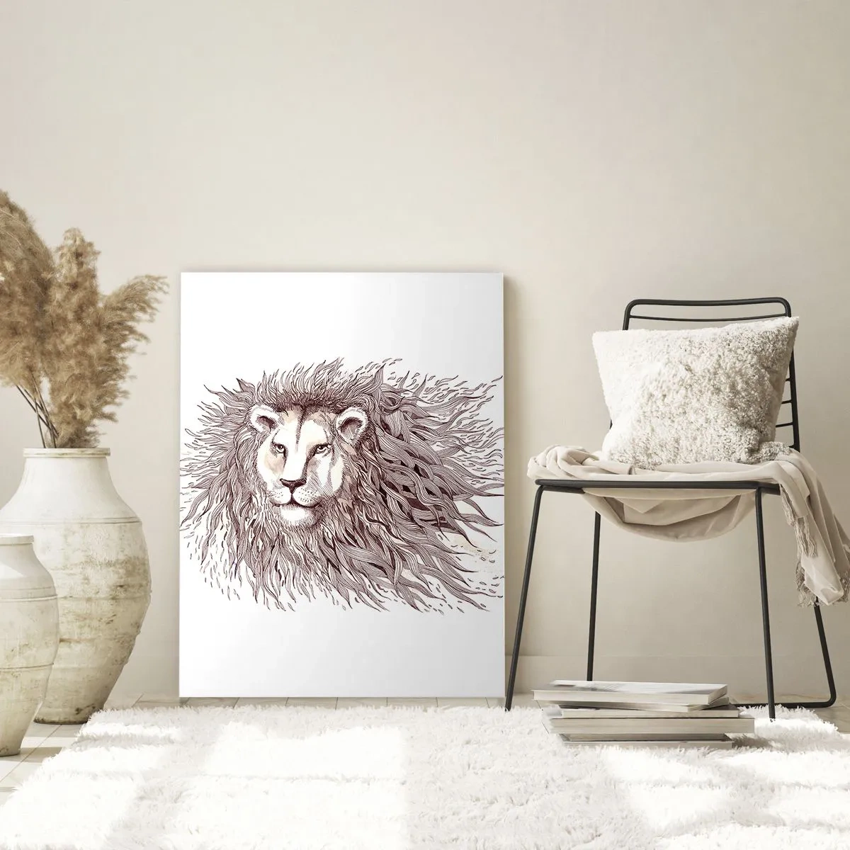Impression sur verre - Image sur verre - Aquarelle artistique d'un lion avec une crinière détaillée - 80x120cm - Un souverain fougueux - Décoration murale moderne pour le salon et la chambre ARTTOR