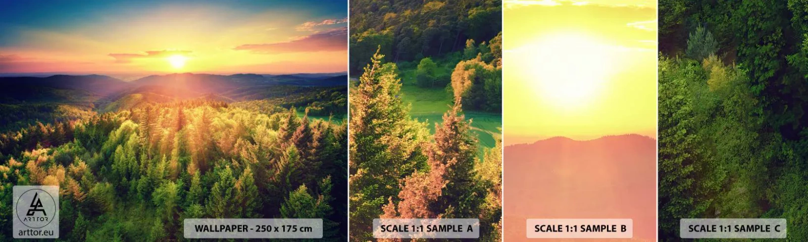 Échantillon de Papier Peint Autocollant Deluxe Sticker - Monts et sommets - Paysage, Forêt, Montagnes - 100x30 cm