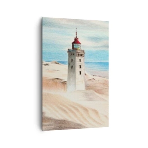 Impression sur toile - Image sur toile - Un phare entouré de dunes de sable et d'un ciel bleu - 80x120cm - Toujours regarder la mer - Décoration murale moderne pour le salon et la chambre ARTTOR