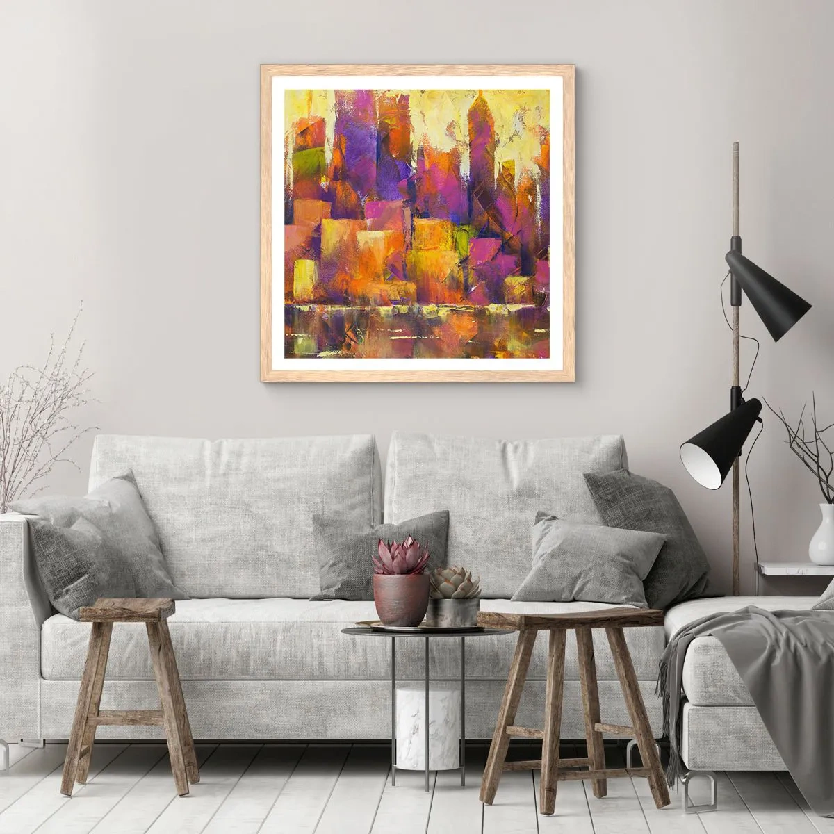 Affiche dans un chêne clair - Poster - Composition métropolitaine - 60x60 cm