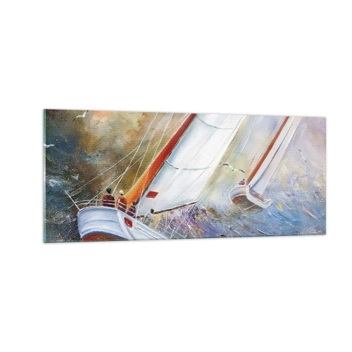 Impression sur verre - Image sur verre - Concourir sur les vagues - 100x40 cm
