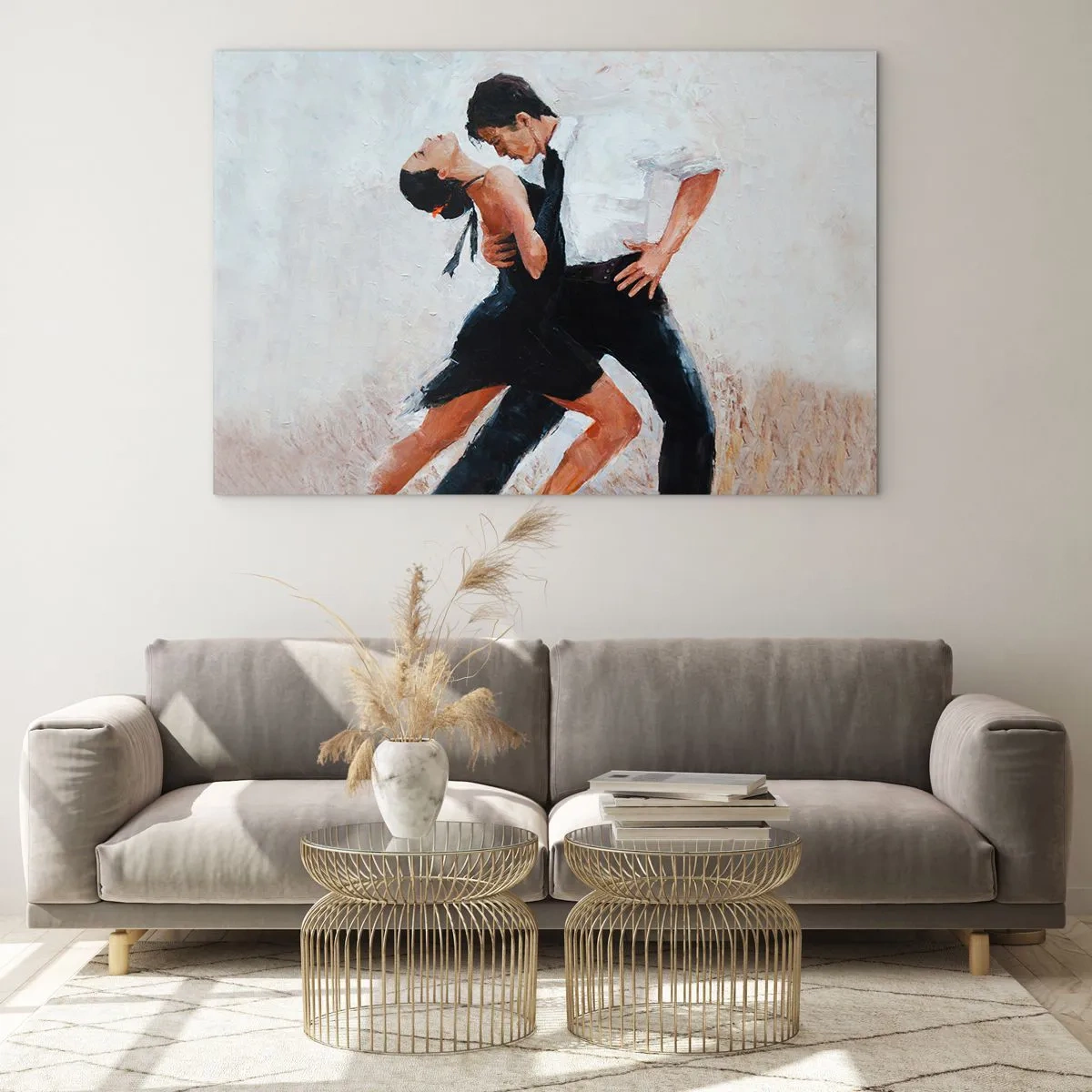 Impression sur verre - Image sur verre - Un couple dansant le tango dans une pose dynamique - 120x80cm - Tango de mes rêves et pensées - Décoration murale moderne pour le salon et la chambre ARTTOR
