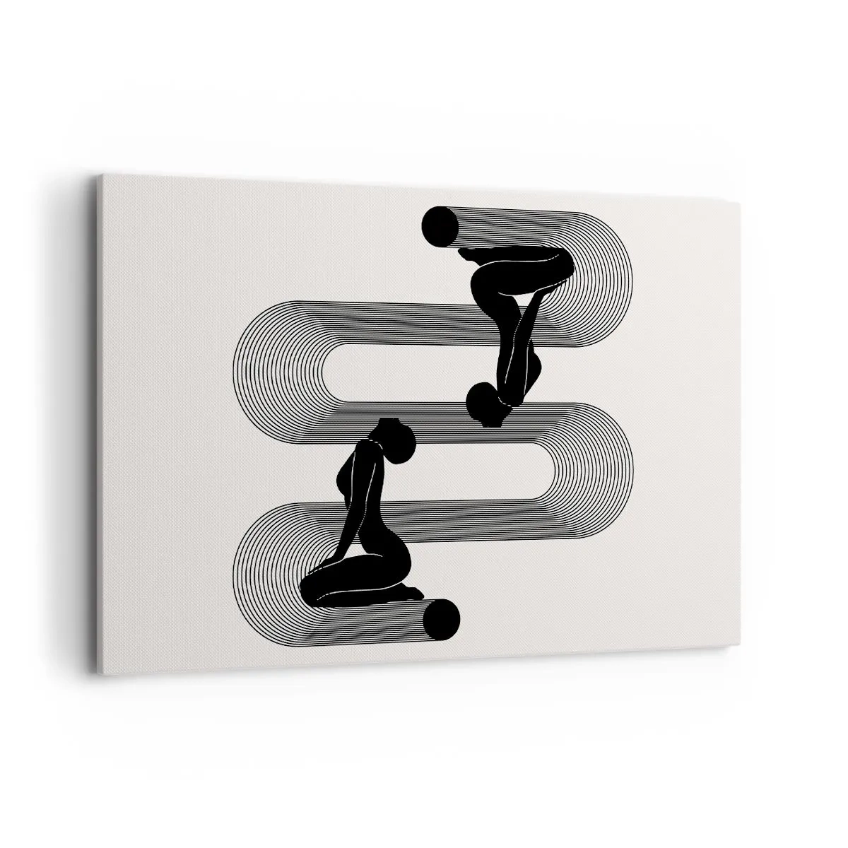 Impression sur toile - Image sur toile - Silhouettes noires avec des lignes géométriques sur fond clair - 120x80cm - Symétrie sensuelle - Décoration murale moderne pour le salon et la chambre ARTTOR