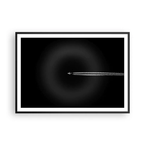 Affiche dans un cadre noir - Poster - Un avion à réaction avec une traînée de condensation visible sur fond noir - 100x70cm - Dans une autre dimension - Décoration murale moderne pour le salon et la chambre ARTTOR