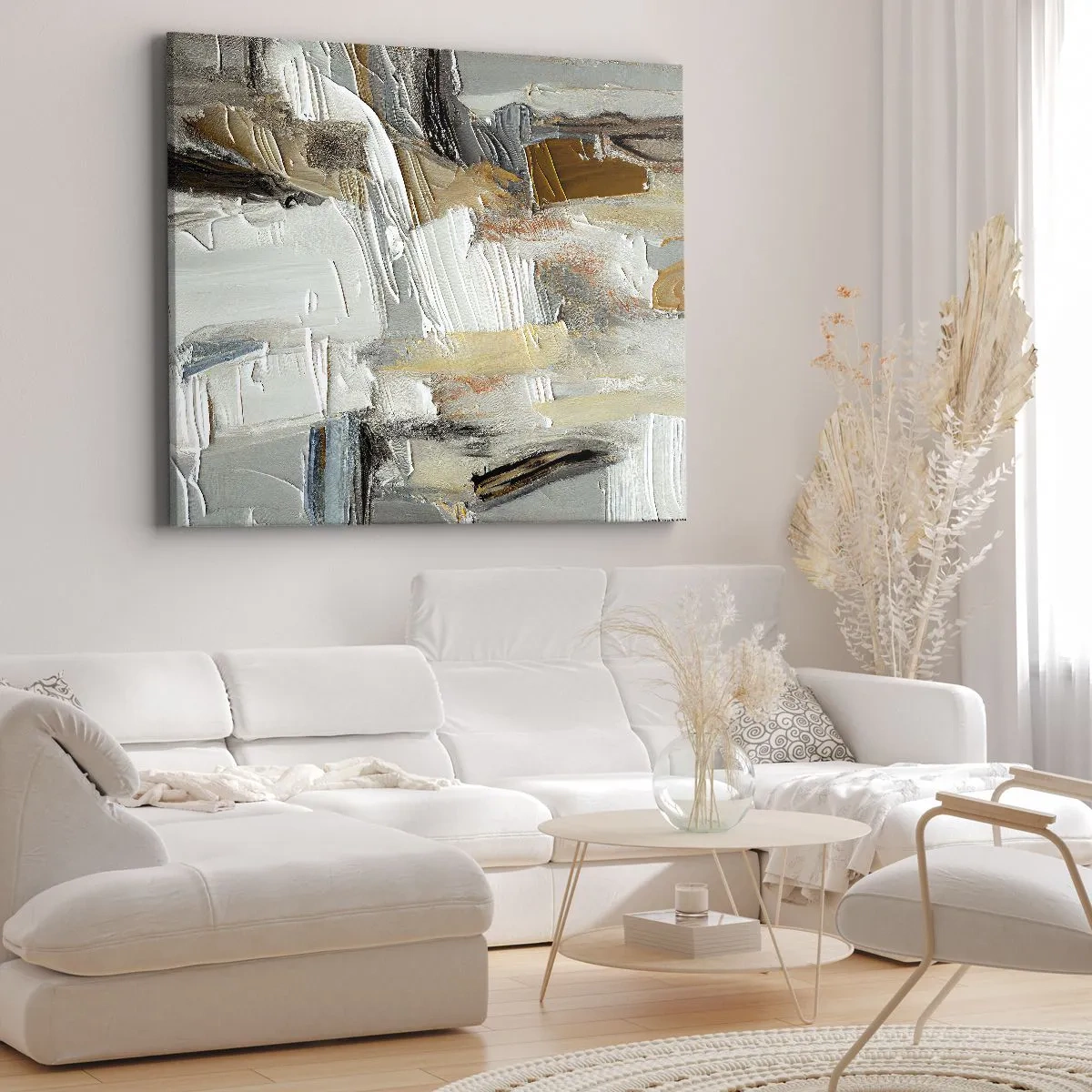 Impression sur toile - Image sur toile - Abstraction texturale dans des tons terre et blanc - 70x50cm - Couches colorées - Décoration murale moderne pour le salon et la chambre ARTTOR