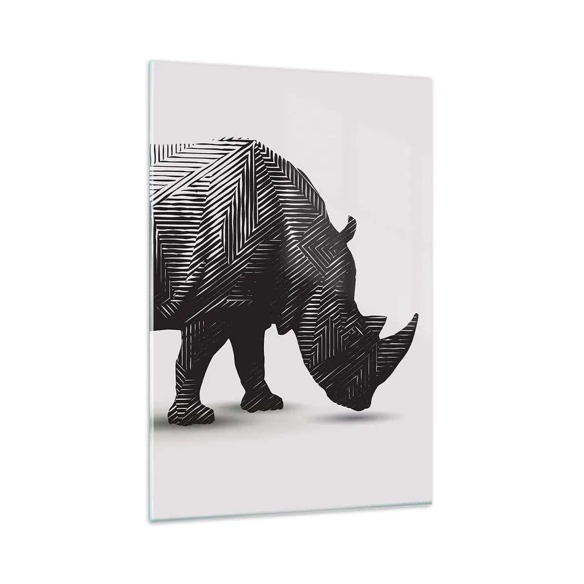 Impression sur verre - Image sur verre - Silhouette graphique d'un rhinocéros dans un motif noir et blanc - 80x120cm - Beauté géométrique de la nature - Décoration murale moderne pour le salon et la chambre ARTTOR