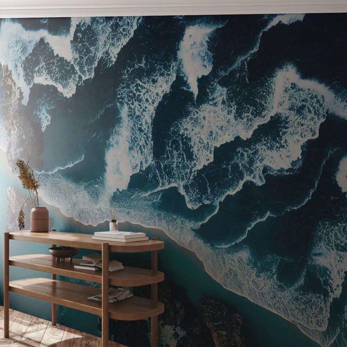 Papier Peint Photo Premium Canvas - Enveloppé par les vagues - Falaise, Mer, Nature - 400x280 cm