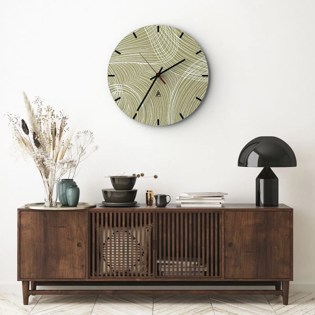 Horloge murale - Pendule murale - Un fond beige avec un motif blanc complexe de lignes et d'arcs. - 30x30cm - Abstraction complexe de blanc - Décoration murale moderne pour le salon, la cuisine et la chambre ARTTOR