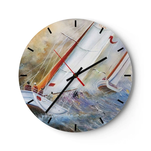 Horloge murale - Pendule murale - Voiliers sur une mer agitée dans une approche artistique - 30x30cm - Concourir sur les vagues - Décoration murale moderne pour le salon, la cuisine et la chambre ARTTOR