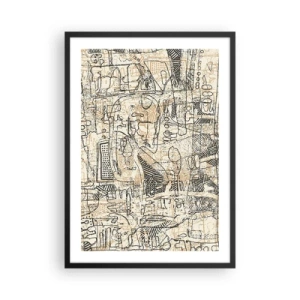 Affiche dans un cadre noir - Poster - Motif géométrique abstrait dans les tons beige et noir - 50x70cm - Il attend d'être décodé - Décoration murale moderne pour le salon et la chambre ARTTOR