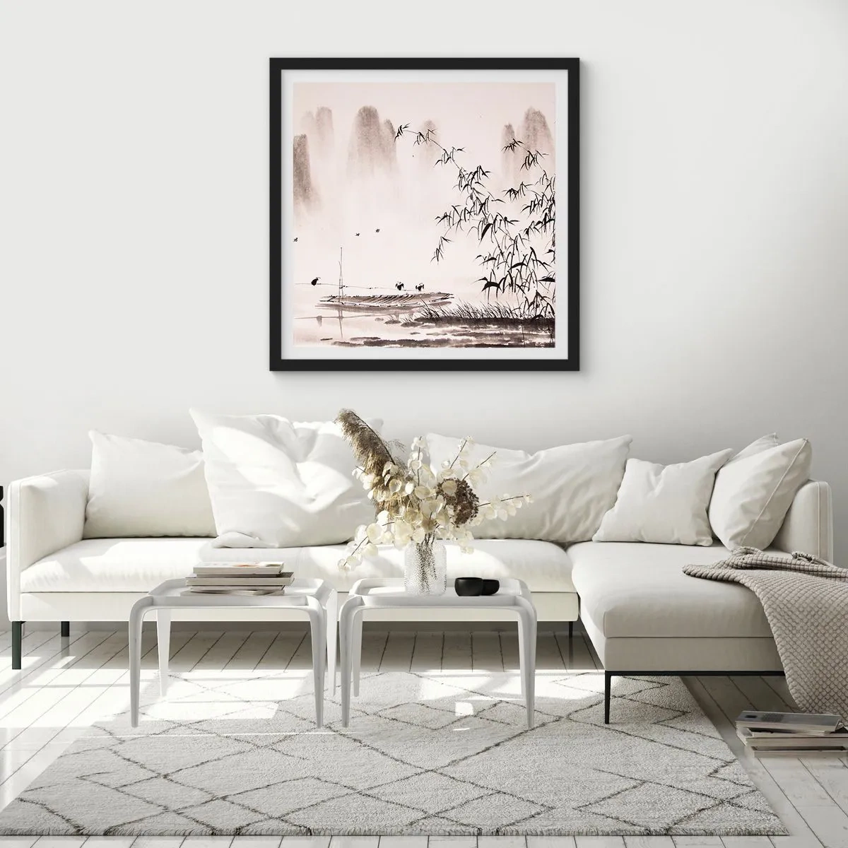 Affiche dans un cadre noir - Poster - Le silence des rizières - 40x40 cm