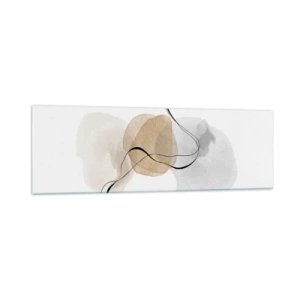 Impression sur verre - Image sur verre - Abstraction minimaliste dans les tons beige et gris - 160x50cm - Perles d'air - Décoration murale moderne pour le salon et la chambre ARTTOR