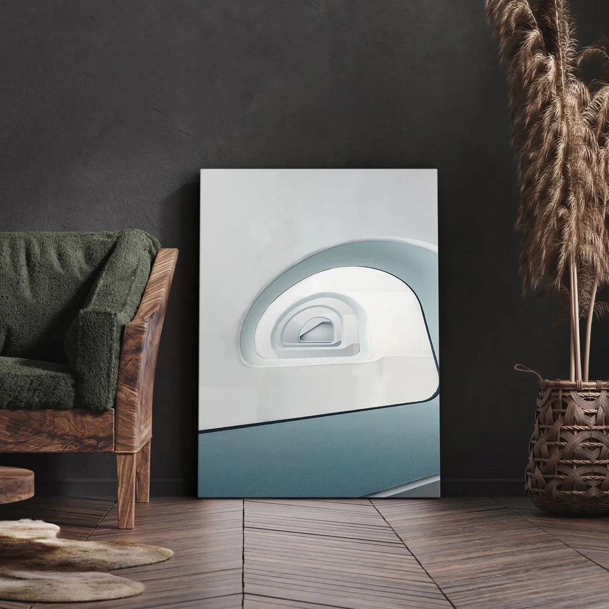 Impression sur toile - Image sur toile - Architecture minimaliste aux lignes arrondies - 50x70cm - Au profondeur du bleu - Décoration murale moderne pour le salon et la chambre ARTTOR