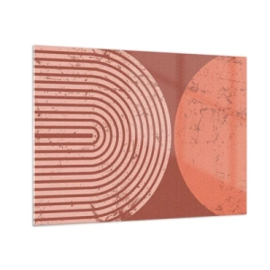 Impression sur verre - Image sur verre - Graphique géométrique de couleur rouille avec un demi-cercle et un cercle - 70x50cm - Une relation proche - Décoration murale moderne pour le salon et la chambre ARTTOR