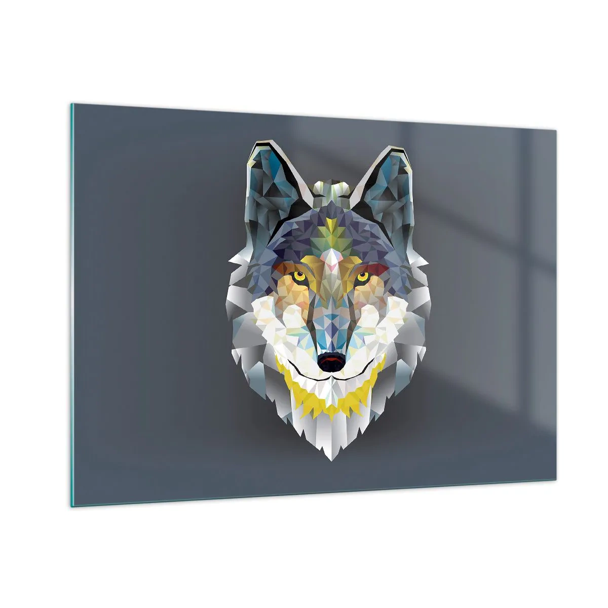 Impression sur verre - Image sur verre - Loup géométrique sur fond sombre - 100x70cm - On parle du loup - Décoration murale moderne pour le salon et la chambre ARTTOR