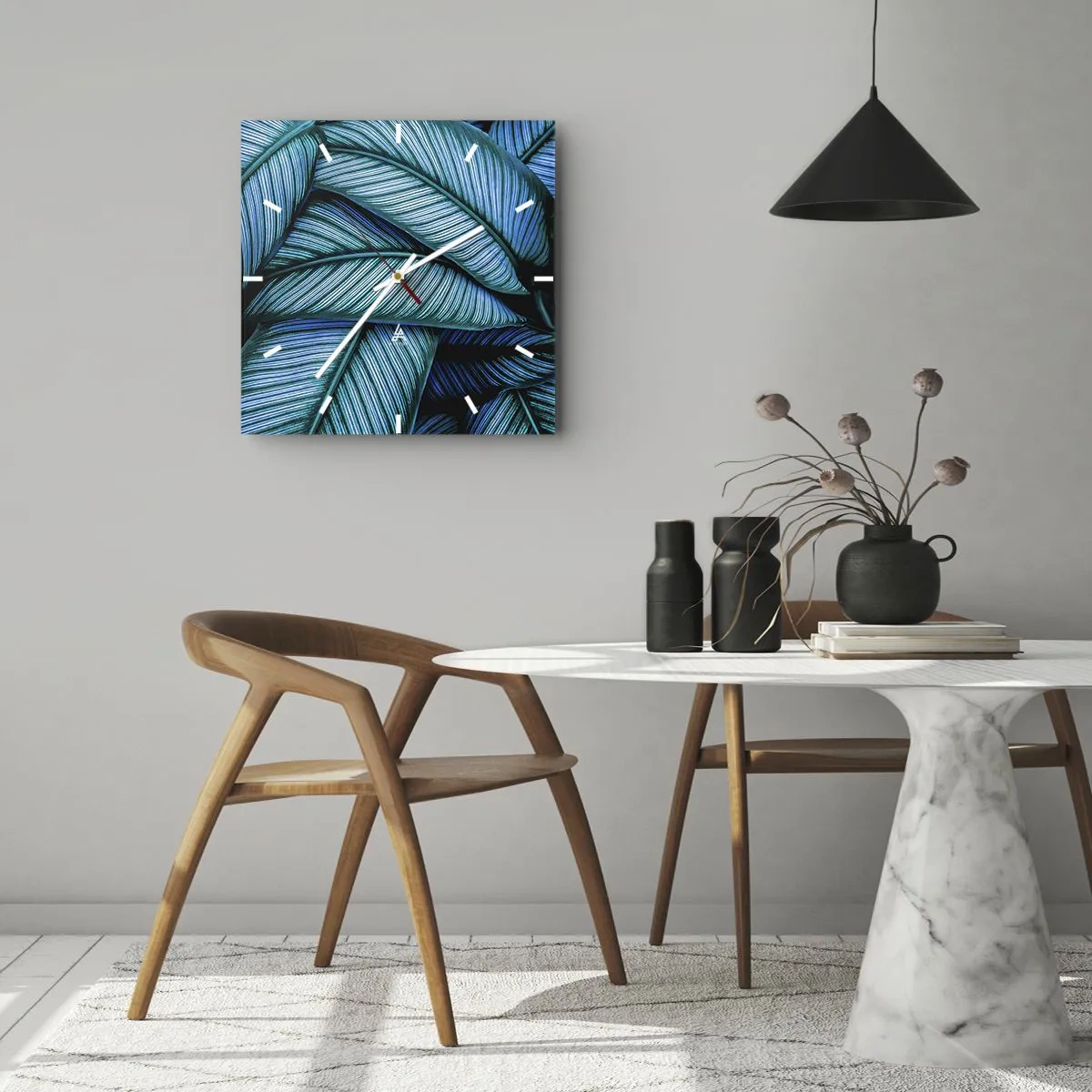 Horloge murale - Pendule murale - Un gros plan de feuilles turquoise avec des détails vifs. - 30x30cm - Lignes de vie - Décoration murale moderne pour le salon et la chambre ARTTOR