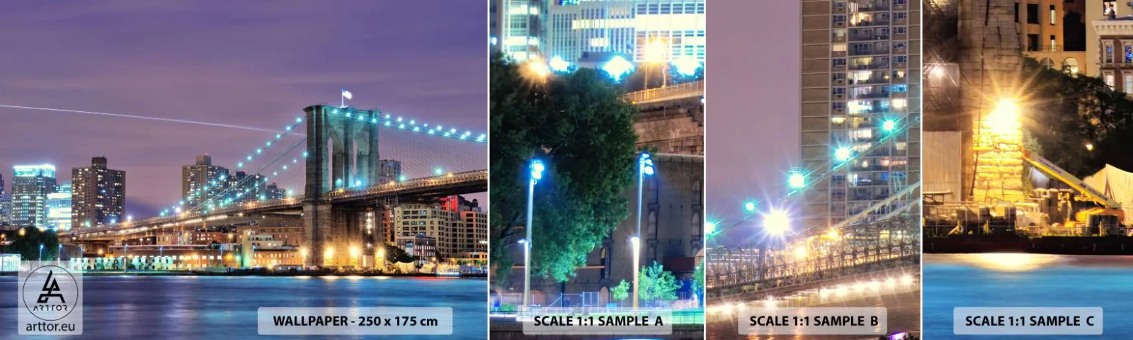 Échantillon de Papier Peint Autocollant Deluxe Sticker - Depuis de nombreuses années le pont de Brooklyn - Ville, New York, le pont de Brooklyn - 100x30 cm