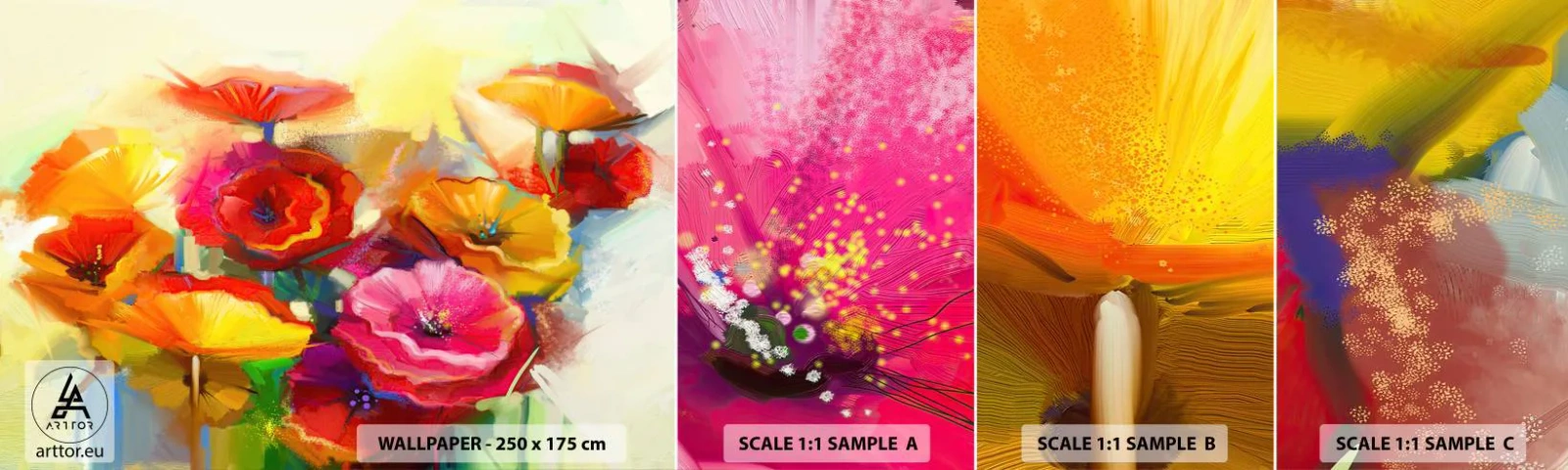 Échantillon De Papier Peint Standard Eco - Pas seulement rouge - Fleurs, Coquelicots, Jardin - 100x30 cm