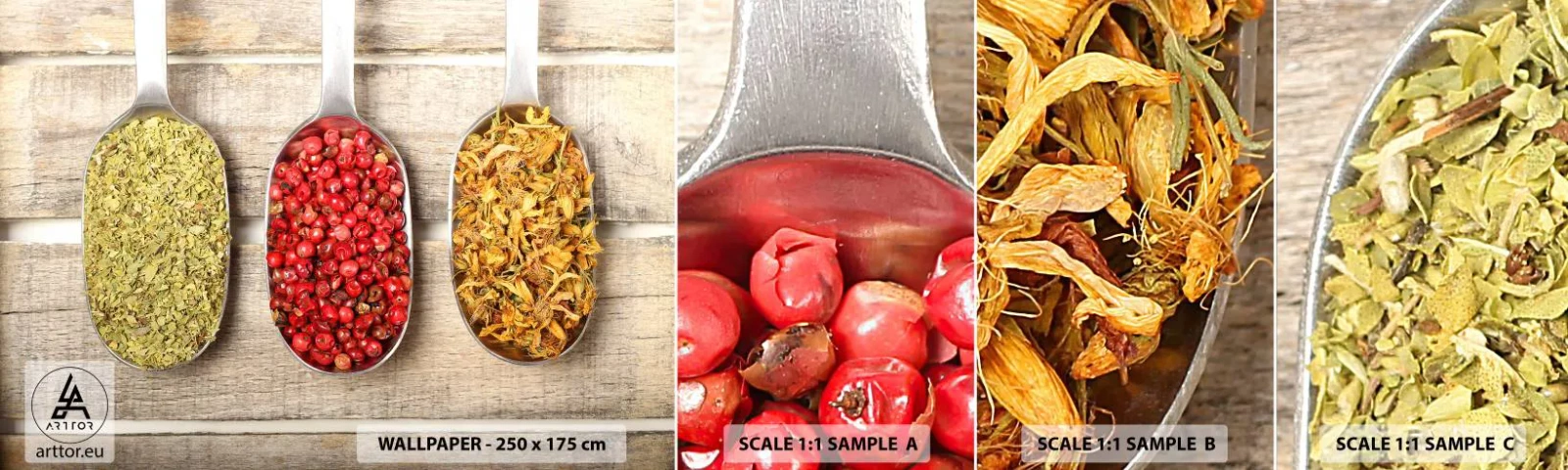 Échantillon de Papier Peint Autocollant Deluxe Sticker - Magie de la cuisine - La gastronomie, Épices à base de plantes, Herbes - 100x30 cm