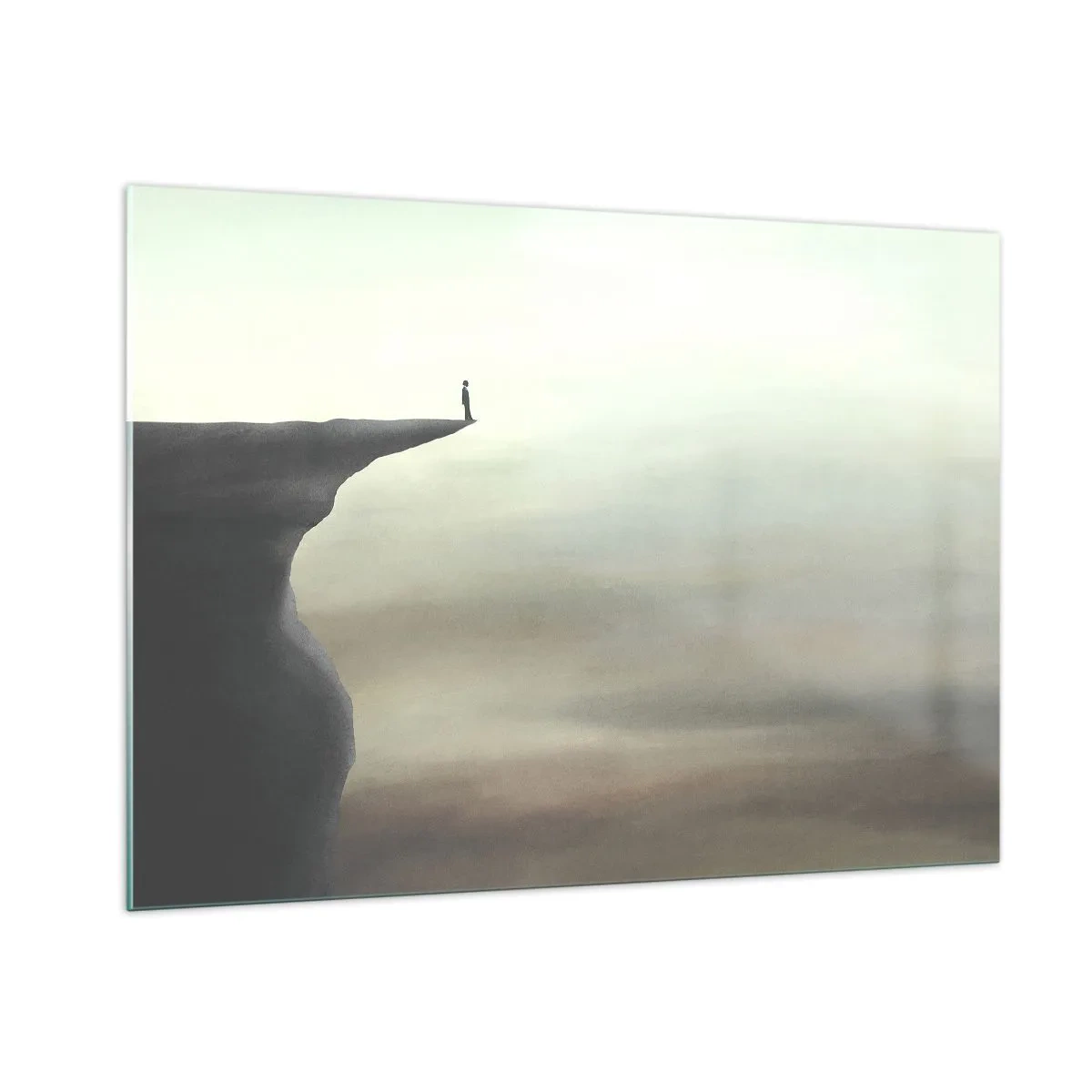 Impression sur verre - Image sur verre - Silhouette d'une personne debout au bord d'une falaise au-dessus du brouillard - 100x70cm - Tout en haut, bien entendu! - Décoration murale moderne pour le salon et la chambre ARTTOR