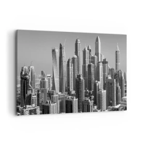 Impression sur toile - Image sur toile - Panorama de gratte-ciels modernes aux tons monochromes - 120x80cm - Ville sur le désert - Décoration murale moderne pour le salon et la chambre ARTTOR