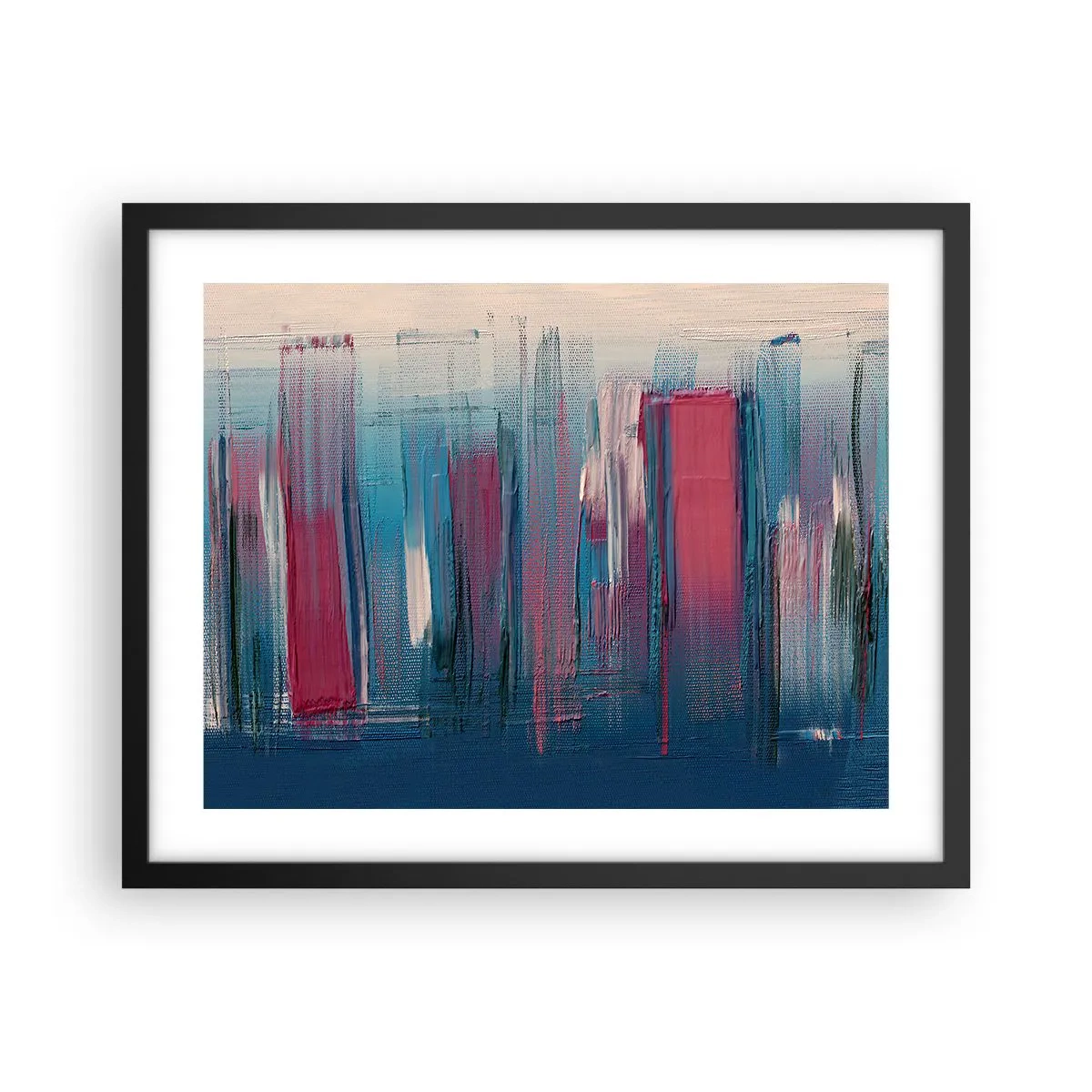 Affiche dans un cadre noir - Poster - Composition verticale en bleu et rouge - 50x40 cm