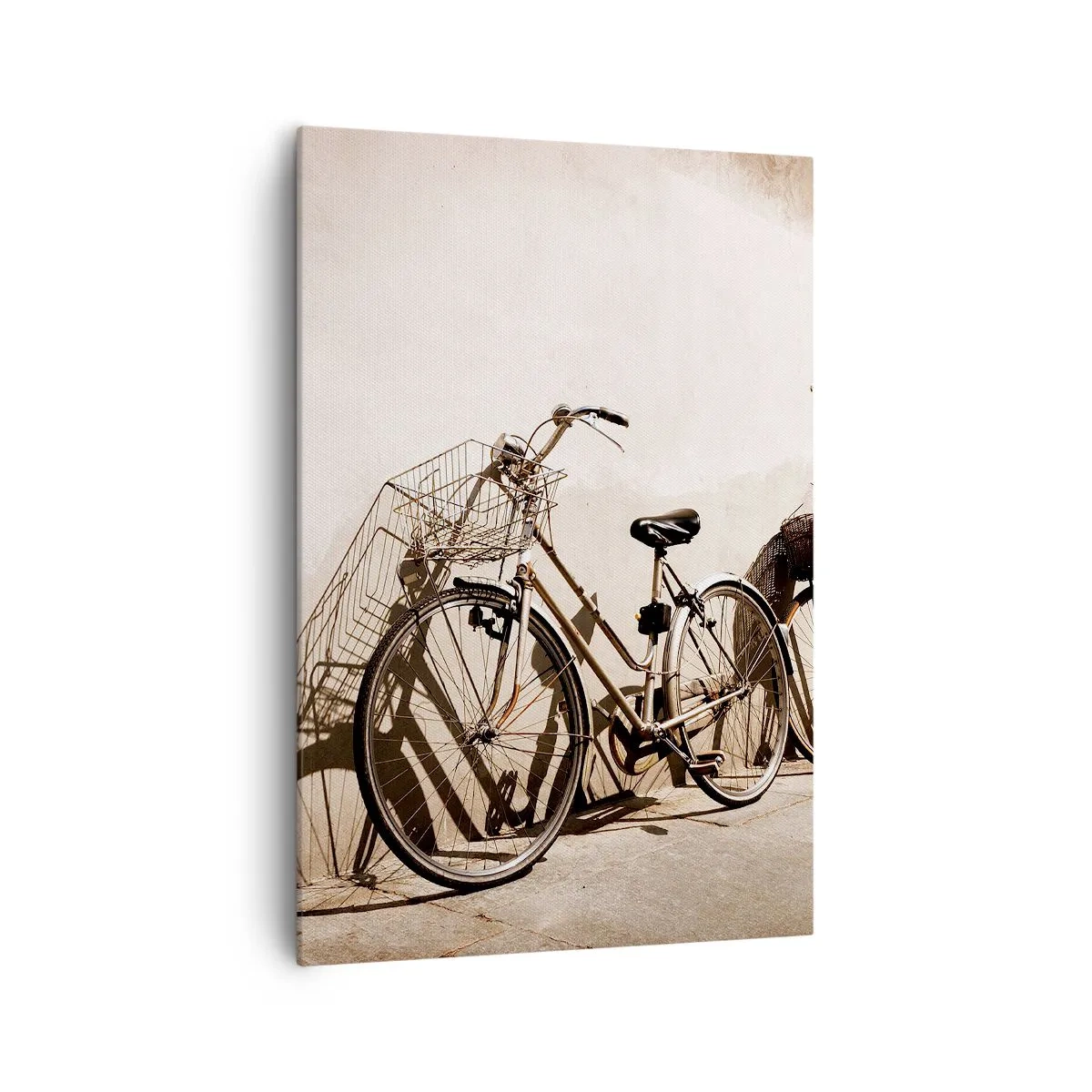 Impression sur toile - Image sur toile - Deux vélos appuyés contre un vieux mur de style rétro - 70x100cm - Le charme inoubliable du passé - Décoration murale moderne pour le salon et la chambre ARTTOR
