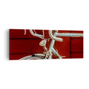 Impression sur toile - Image sur toile - Un vélo vintage contre un mur en bois rouge - 140x50cm - Construit pour la victoire - Décoration murale moderne pour le salon et la chambre ARTTOR
