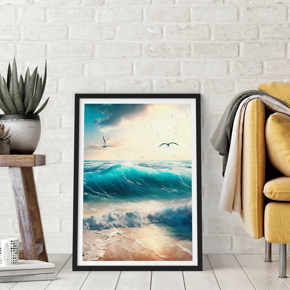 Affiche dans un cadre noir - Poster - Des vagues turquoises s'écrasant sur le rivage - 50x70cm - Ça bourdonne seulement pour toi - Décoration murale moderne pour le salon et la chambre ARTTOR