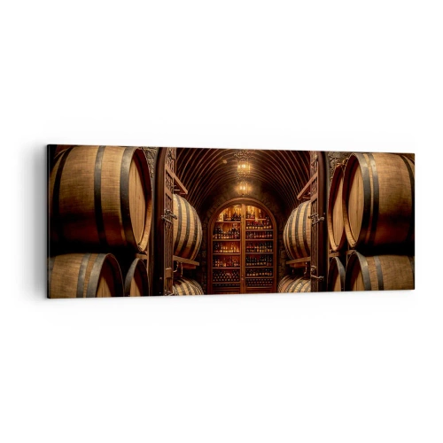 Impression sur toile - Image sur toile - Cave à vin avec tonneaux en bois et étagères à vin - 140x50cm - Cave climatisée - Décoration murale moderne pour le salon et la chambre ARTTOR