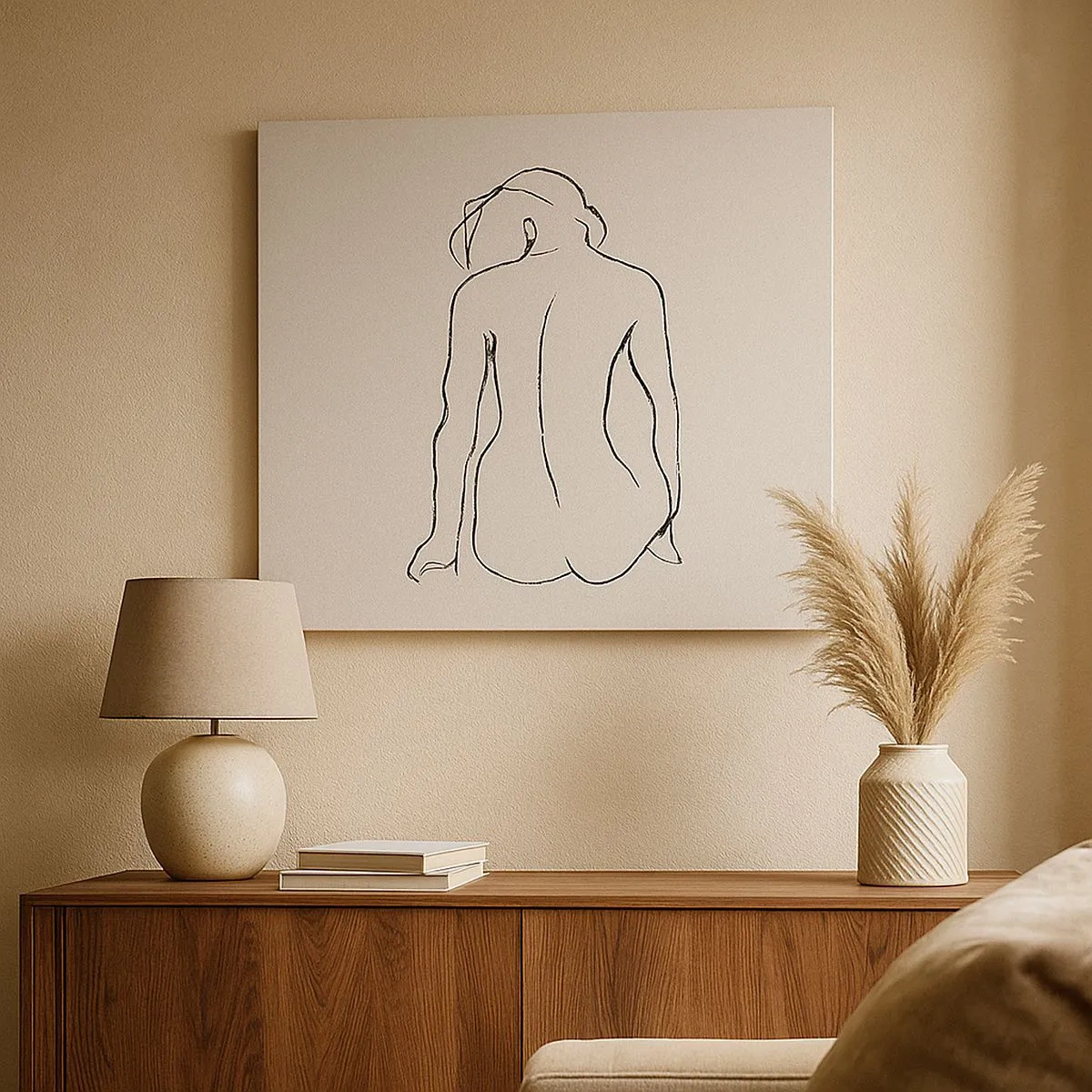 Impression sur toile - Image sur toile - Un croquis subtil de la silhouette d'une fille de dos - 70x50cm - Femme nue - Décoration murale moderne pour le salon et la chambre ARTTOR