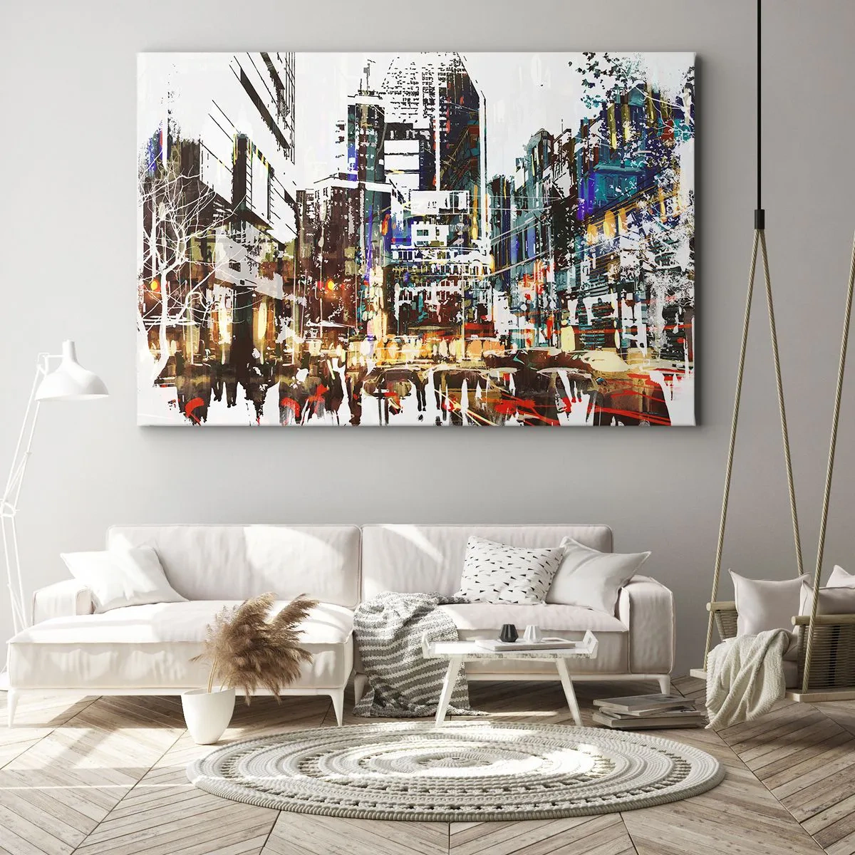 Impression sur toile - Image sur toile - Un paysage urbain moderne dans un style artistique - 70x50cm - Une ville chatoyante - Décoration murale moderne pour le salon et la chambre ARTTOR