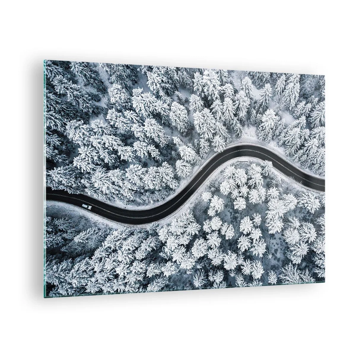 Impression sur verre - Image sur verre - À travers une forêt d'hiver - 70x50 cm