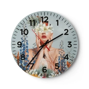 Horloge murale - Pendule murale - Femme - fleur - 40x40 cm