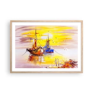 Affiche dans un chêne clair - Poster - Un repos bien mérité au port - 70x50 cm