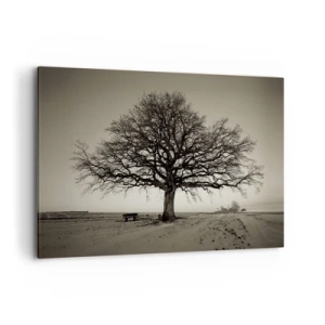 Impression sur toile - Image sur toile - Un arbre solitaire dans un champ de sépia - 120x80cm - D'ici à l'éternité - Décoration murale moderne pour le salon et la chambre ARTTOR