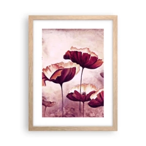 Affiche dans un chêne clair - Poster - Pétale rouge et blanc - 30x40 cm