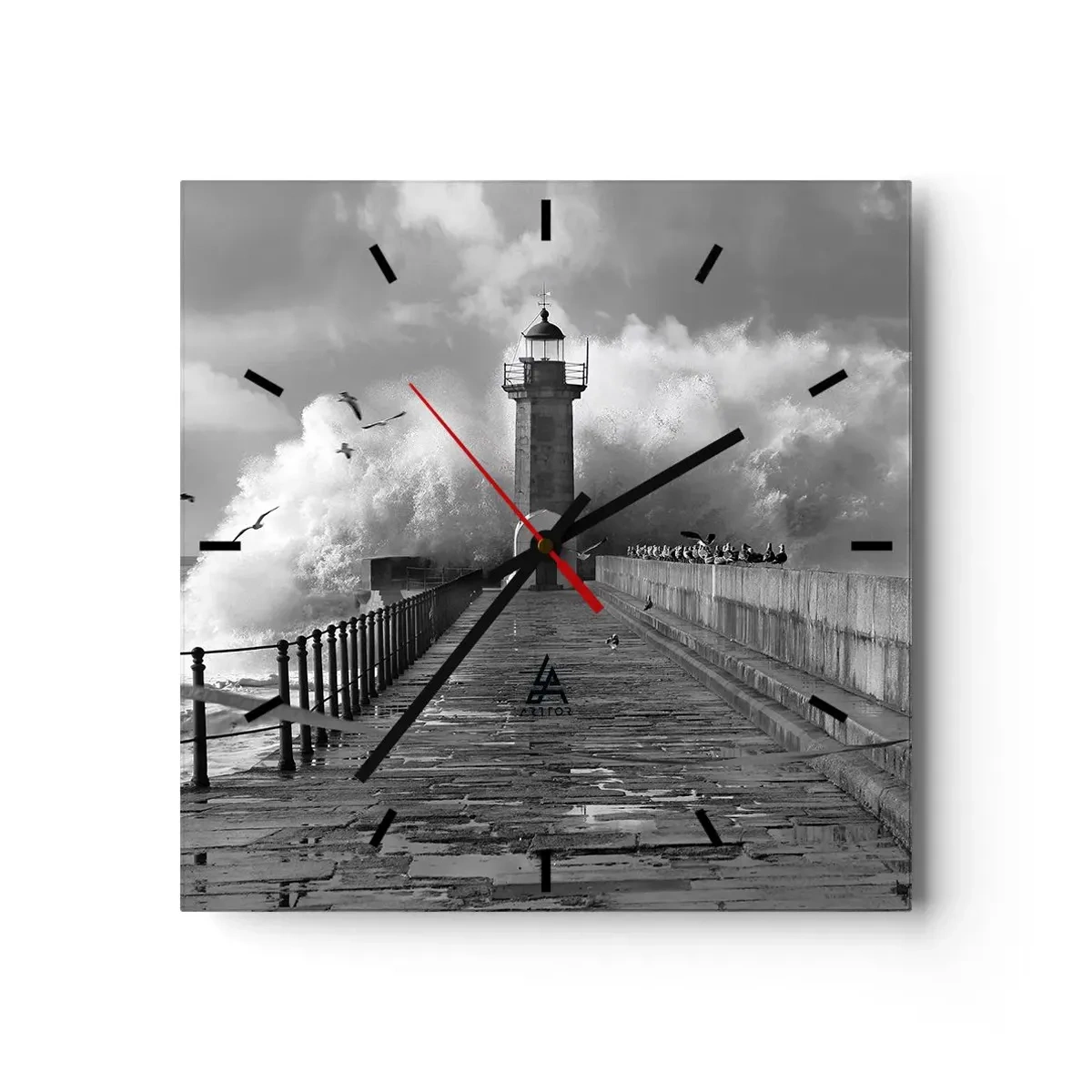 Horloge murale - Pendule murale - Un phare entouré de vagues pendant une tempête - 30x30cm - Sans peur - Décoration murale moderne pour le salon et la chambre ARTTOR