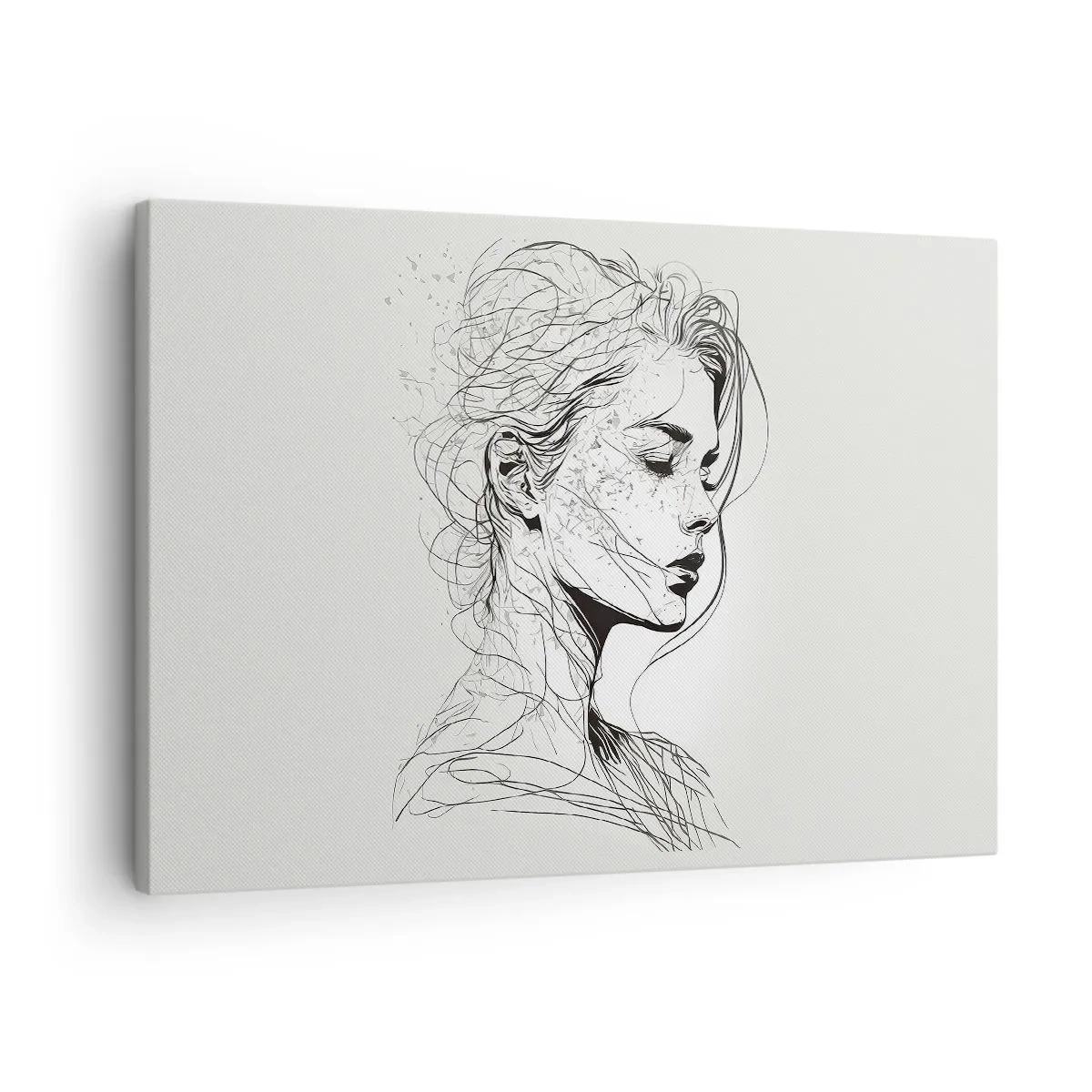 Impression sur toile - Image sur toile - Un portrait délicat d'une femme dans un style graphique minimaliste. - 70x50cm - Portrait en pensée - Décoration murale moderne pour le salon et la chambre ARTTOR