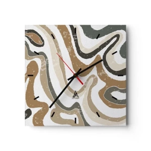 Horloge murale - Pendule murale - Motifs terreux dans des tons de marron et de vert - 30x30cm - Méandres de couleurs de la terre - Décoration murale moderne pour le salon et la chambre ARTTOR