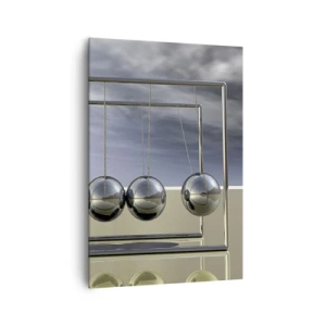 Impression sur toile - Image sur toile - Les sphères de Newton dans un décor minimaliste avec des reflets lumineux - 70x100cm - Énergie du monde - Décoration murale moderne pour le salon et la chambre ARTTOR