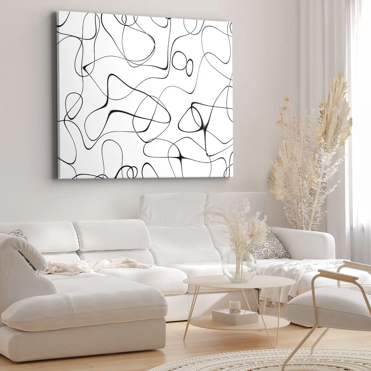 Impression sur toile - Image sur toile - Lignes noires abstraites sur fond blanc dans un style minimaliste - 100x70cm - Le chemin de la vie, les voies du hasard - Décoration murale moderne pour le salon et la chambre ARTTOR