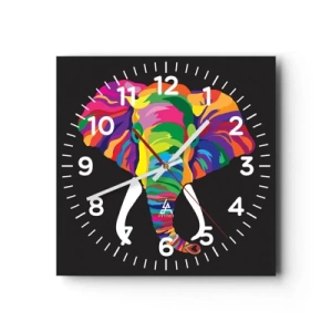 Horloge murale - Pendule murale - L'éléphant qui aimait se baigner dans un arc-en-ciel - 40x40 cm