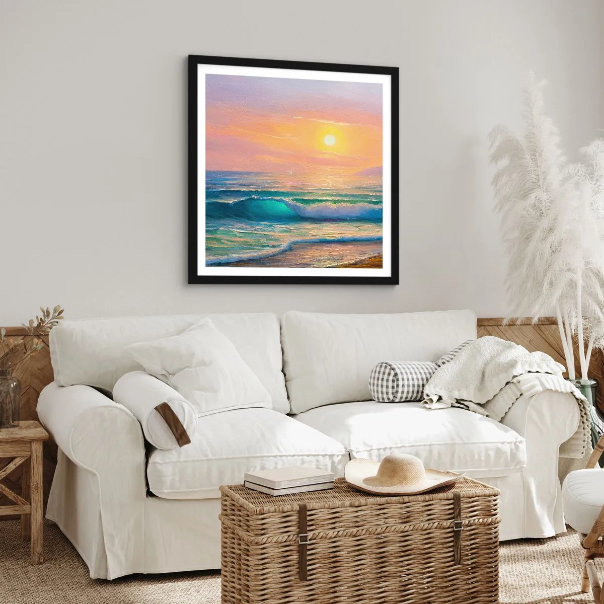 Affiche dans un cadre noir - Poster - Le chant turquoise des vagues - 30x30 cm