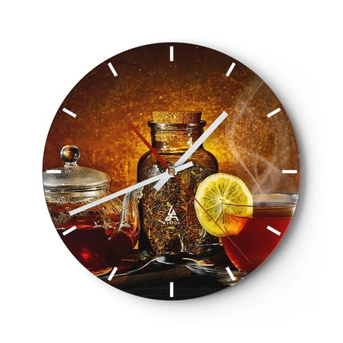 Horloge murale - Pendule murale - Thé au citron et un pot d'herbes séchées sur fond doré - 30x30cm - Dans le style des maîtres hollandais - Décoration murale moderne pour le salon, la cuisine et la chambre ARTTOR