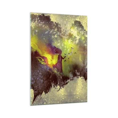 Impression sur verre - Image sur verre - Silhouette artistique d'une femme avec la nature en arrière-plan - 80x120cm - Mère Nature - Décoration murale moderne pour le salon et la chambre ARTTOR